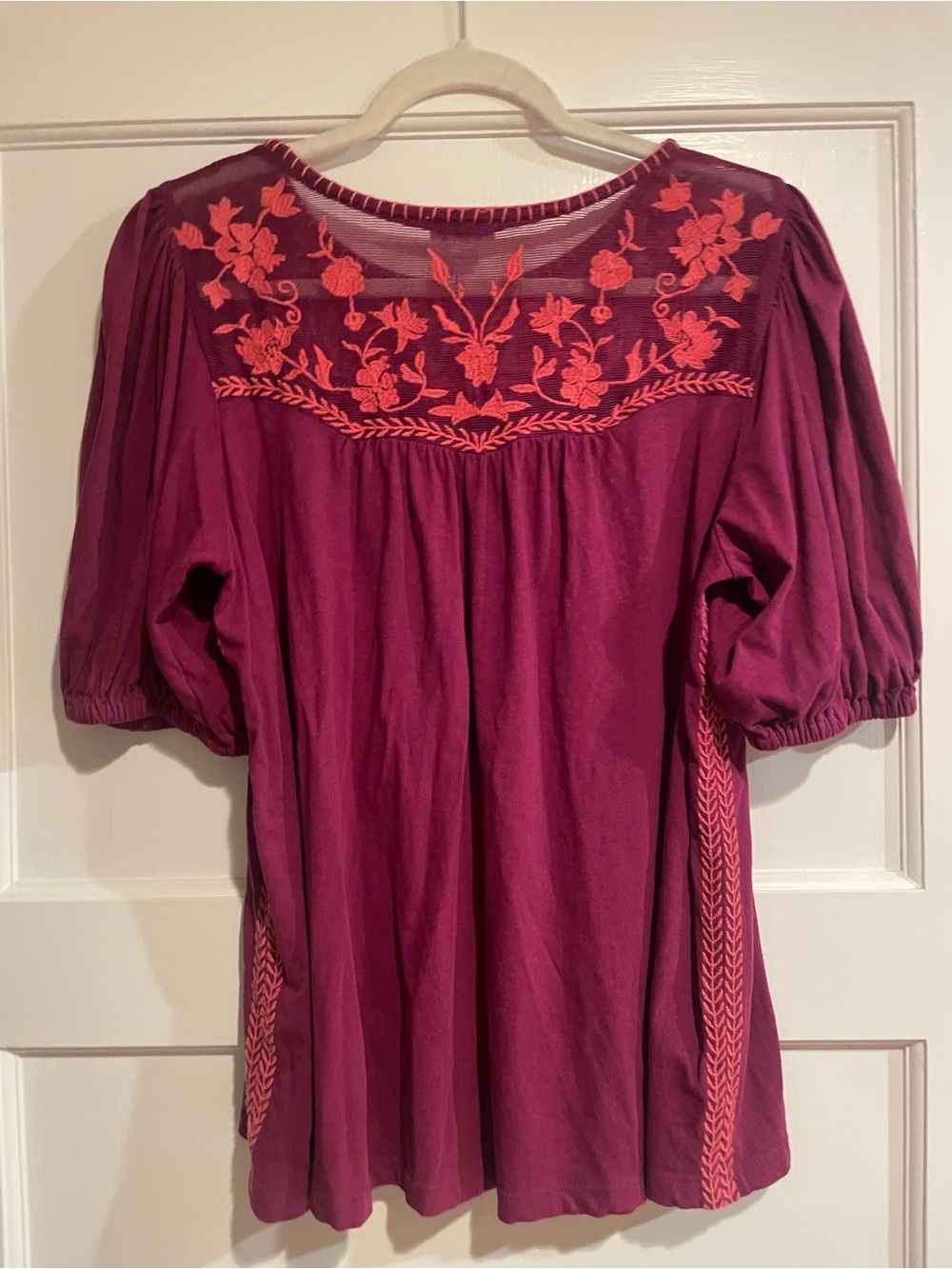 Sundance Burgundy Blouse with Coral Embroidery - Picture 3 of 5